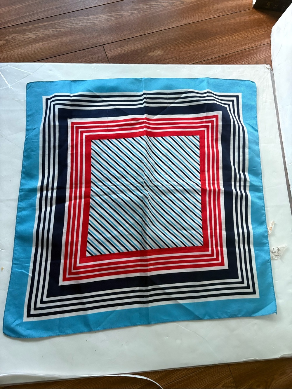 Vintage Blue, Red and Navy Geometric Square scarf made in Italy
